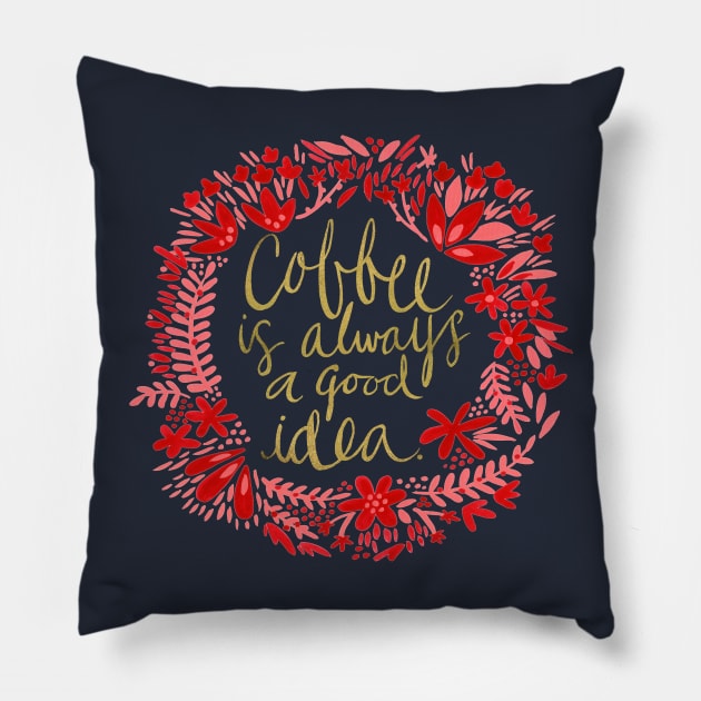 Coffee - Red & Gold Pillow by CatCoq