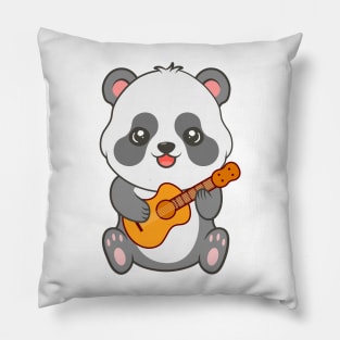 Adorable Panda Playing Acoustic Guitar Cartoon Pillow