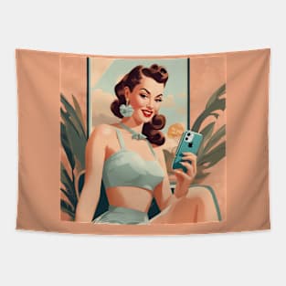 Beachy Summer Vintage Selfie Phone Pin Up Girl Tapestry