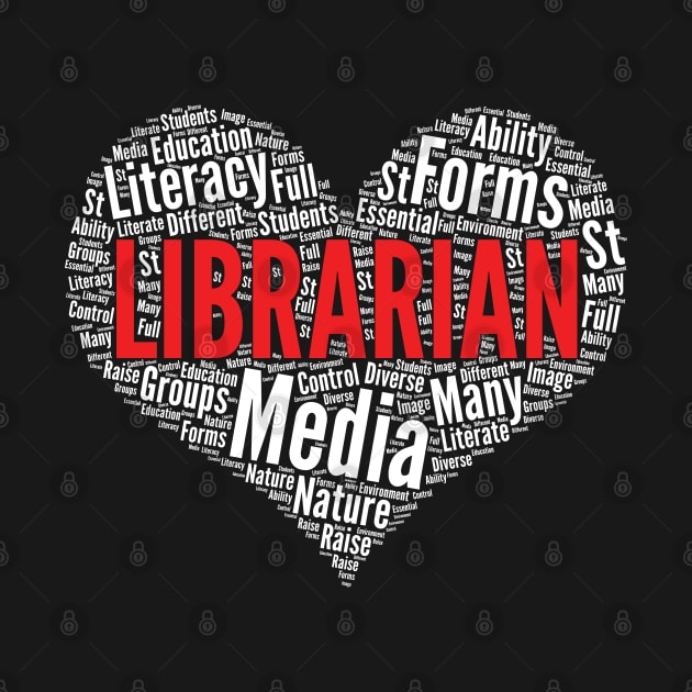 Librarian Heart Shape Word Cloud Design print by theodoros20