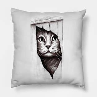 Hello - Cat looking through fence Pillow