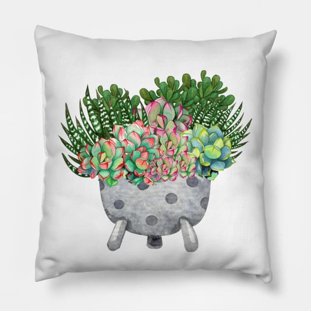 Succulent Plants In a Cute Pot Pillow by gronly