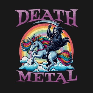 Grim Reaper Riding Unicorn - Funny Rainbow Clouds Death Metal T-Shirt