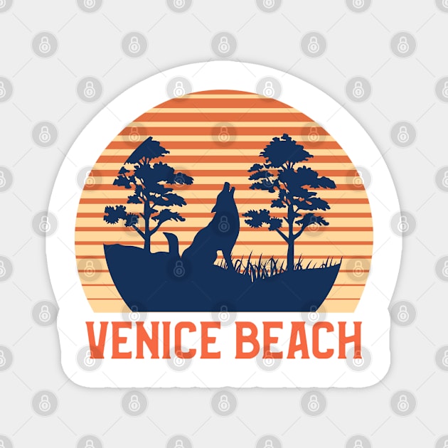 Venice Beach Sunset, Orange and Blue Sun, Gift for sunset lovers T-shirt, Wolf Howling at the Moon Magnet by AbsurdStore