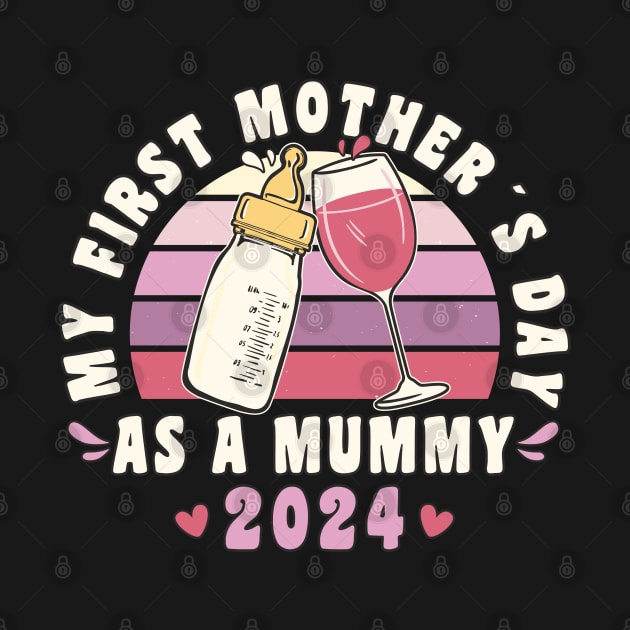 Funny My First Mother´s Day As A Mummy 2024 Retro Vintage Sunset by FloraLi