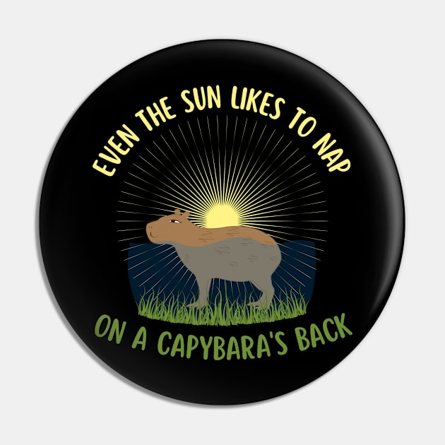 Even The Sun Likes To Nap On A Capybara's Back Pin by Mediteeshirts