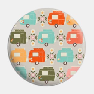 Colourful Vintage Caravans and Daisies Pin