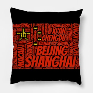 China Flag with City Names Word Art Pillow