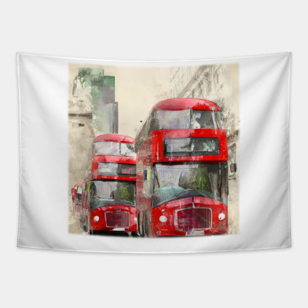 Vintage Double Decker Busses Tapestry by Starbase79