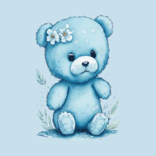 blue teddy bear around Flowers: Scattered Watercolor in Pastel Colors T-Shirt