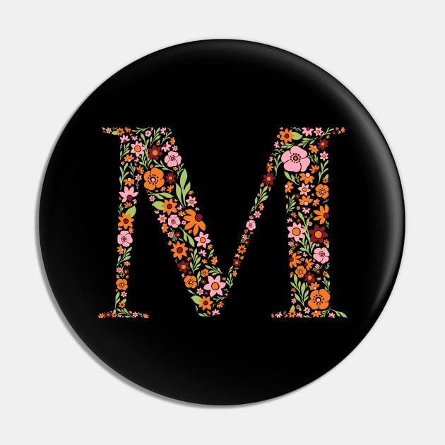 Retro Floral Letter M Pin by zeljkica