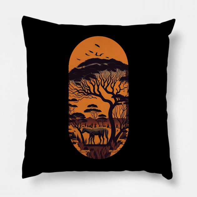 Savanna Serenade - Journey to the African Wilderness Pillow by Moulezitouna