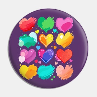 Colorful Watercolor Hearts Pin