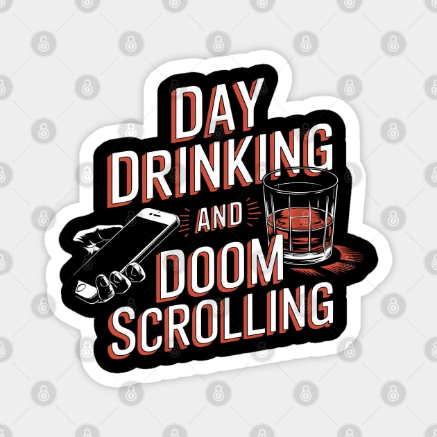 Day Drinking and Doom Scrolling Brain Rot Sarcasm Magnet by Anticorporati