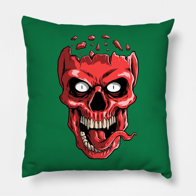 Red head skull tongue Pillow by Mako Design 