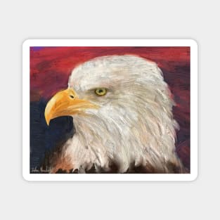 A Bald Eagle with Red and Blue Background Magnet