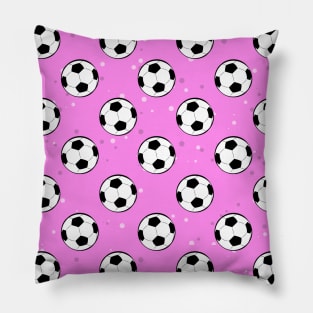 Football / Soccer Balls - Seamless Pattern on Pink Background Pillow