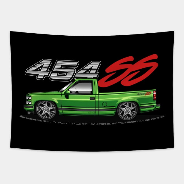 Chevy 454 SS Pickup Truck (Apple Green) Tapestry by Jiooji Project
