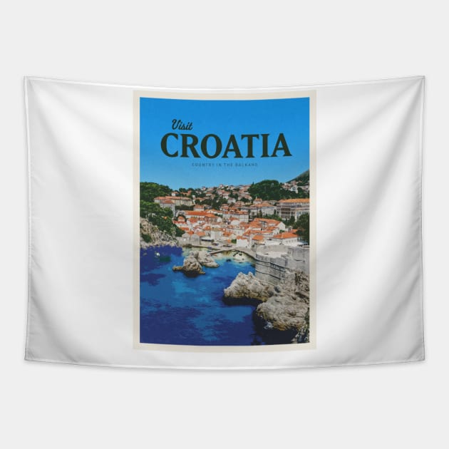 Visit Croatia Tapestry by Mercury Club