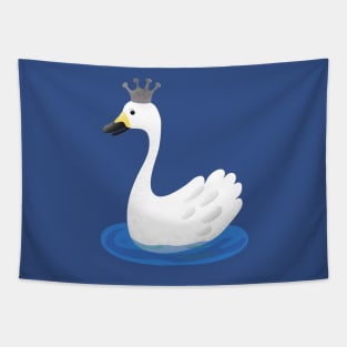 Cute white swan with crown cartoon Tapestry