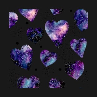 Watercolor Pink Nebula, Hearts and Dots T-Shirt