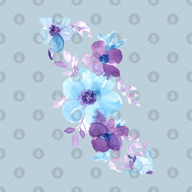 Watercolor Blue and Purple Flowers Blooming by DesignScape by Janessa