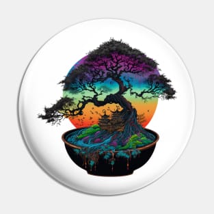 Bonsai World, Bonsai Tree, Rainbow Sunset Pin