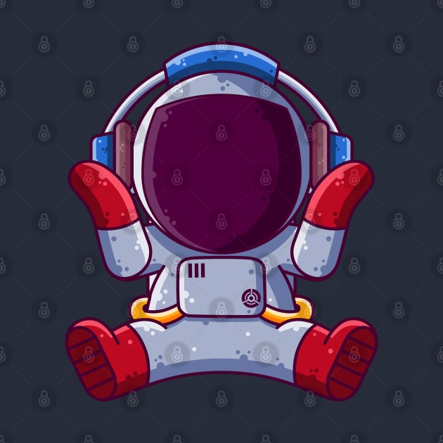 Cute Astronaut Listening Music with Headphone Cartoon by Ardhsells