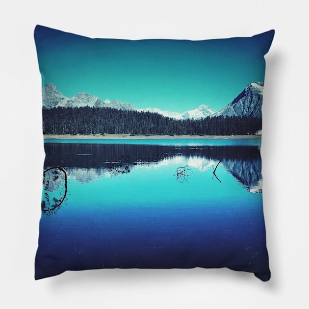 Mountain Lake Reflection Pillow by DyrkWyst