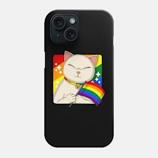 Cute Cat Holding LGBTQ Pride Flag Phone Case