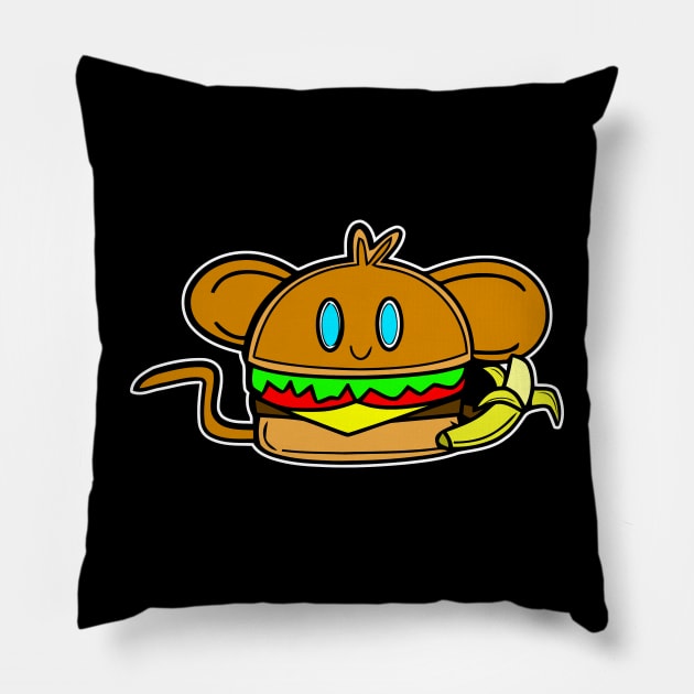 Banana Monkey Cheeseburger Pillow by MaystarUniverse