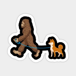 Bigfoot Dog Walk Shiba Inu - Sasquatch Dog Lovers Magnet