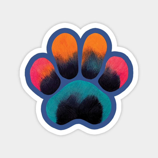 Colourful Paw Print Pet Pattern on Blue Magnet by Geminiartstudio