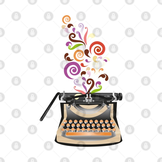 Creative Typewriter illustration with colorful swirls by schtroumpf2510