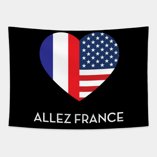 Allez France French American Heart Bastille Day Celebrations Tapestry by Designtigrate