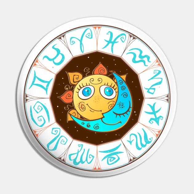 Sun Moon Zodiac Astrological Horoscope Pin by Mako Design 