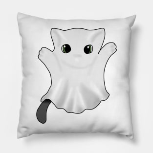 Black cat in a Ghost costume Pillow