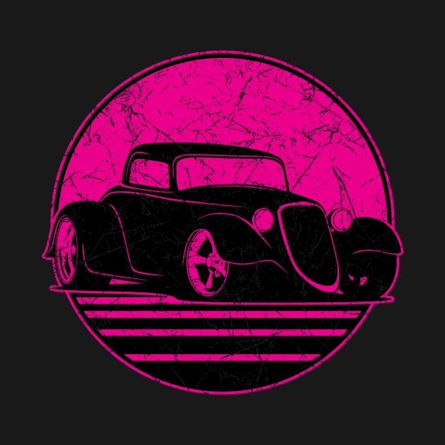 Retro Hot Pink Hot Rod Grungy Sunset Illustration by hobrath