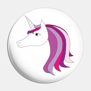 Unicorn. Cute magic cartoon fantasy animal. Long hair. Dream symbol. Design for children. Pin