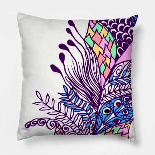 Zentangle design colored feather drawing Pillow