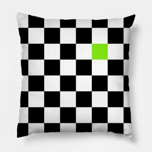 Checkered Black and White with One Lime Green Square Pillow