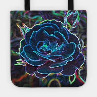 Swirly Blue Neon Rose Tote