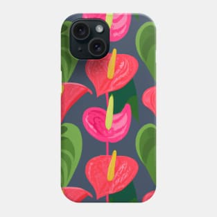 Bold Pink Flowers and Green Leaves Phone Case