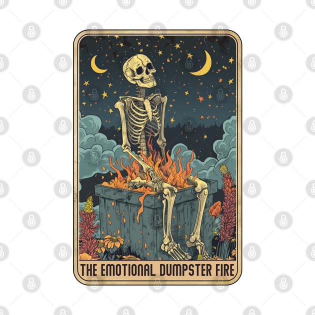"Emotional Dumpster Fire" Skeleton Tarot Card by FlawlessSeams