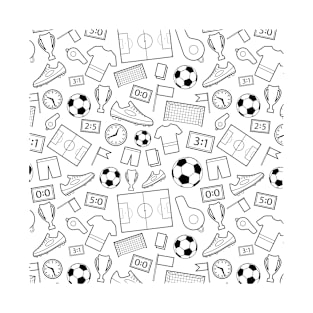 White and Black Soccer Theme Pattern T-Shirt