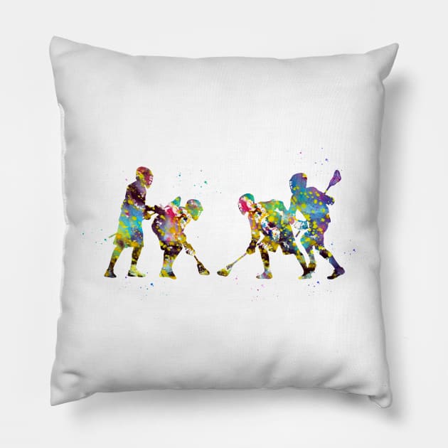 Lacrosse players Pillow by erzebeth