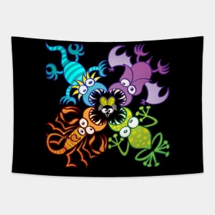 Bat, lizard, scorpion and frog attacking a defenseless fly Tapestry