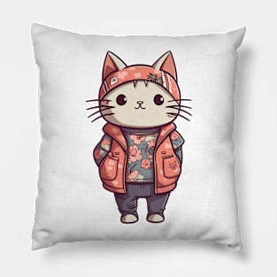 A cute kitty wearing street fashion Pillow