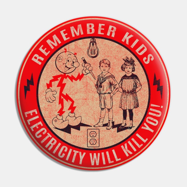 Reddy Kilowatt Electricity will kill you Vintage Pin by Alema Art