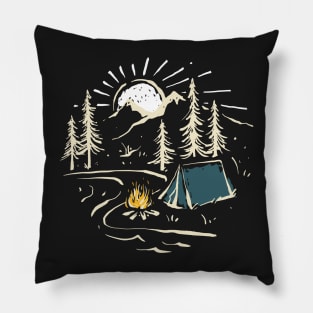 Camping under the moon - hand drawn Pillow